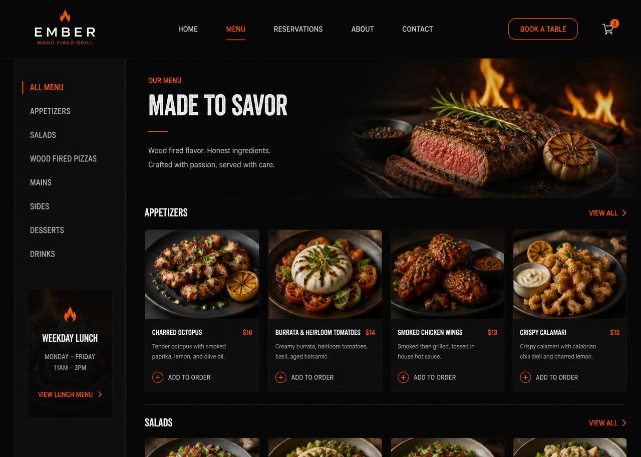 Exemplo de site: Restaurante / Cardápio Digital — Alimentação